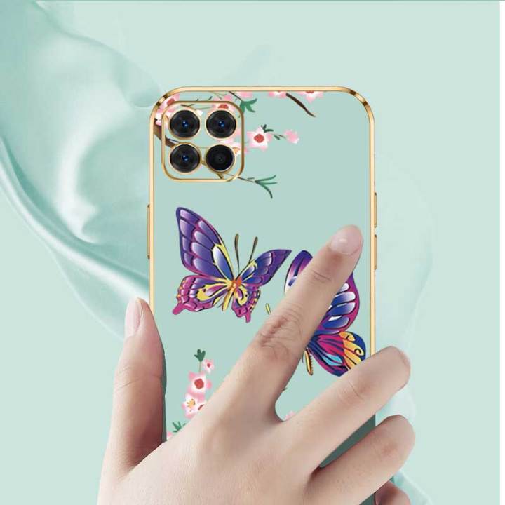 เคส-samsung-a22-5g-หรูหราผีเสื้อที่สวยงามพร้อมกล้องดอกไม้เคสโทรศัพท์ขอบซิลิโคนอ่อนนุ่มฟรีสายคล้อง