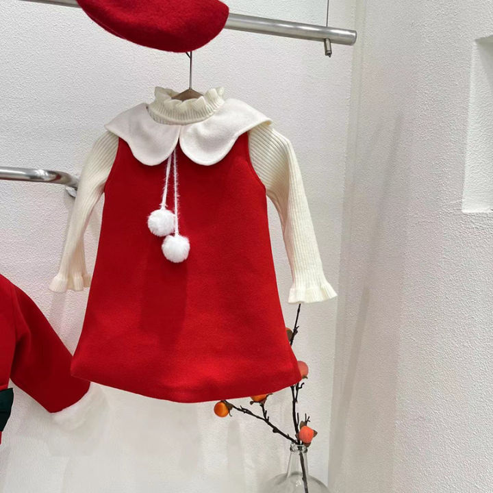 amila-ชุดเดรสเสื้อชูชีพของเด็กผู้หญิง-ชุดเสื้อแจ็กเก็ตลายผ้าต่อสองชิ้นคริสต์มาสหวานๆ