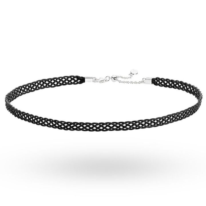 new-925-sterling-silver-necklace-woven-fabric-choker-adjust-sliding-leather-necklace-for-women-popular-bead-charm-diy-jewelry