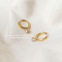 FAV TINARI 63 mini stainless gold diamond hoops earrings ต่างหู ต่างหูห่วง ตุ้มหูห่วง ห่วงทอง เพชร ออกงาน