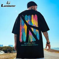 Lansboter เสื้อยืดพิมพ์ลายสีด้านหลังขนาดพิเศษราคาถูกแขนสั้นรอบคอหลวมผู้ชาย