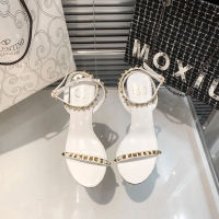 two-strap heels 2023 new spring versatile valentinoˉpointed toe stiletto buckle strap studded heels