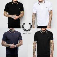 FRED PERRY ต่างหูข้าวสาลีสำหรับผู้ชาย,เสื้อโปโลเดรสคอปกแขนสั้นผ้าฝ้ายสีตัดกันทรงหลวมเสื้อยืด Pual ชุดทำงาน