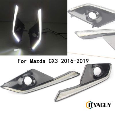 1คู่ DRL LED หลอดฮาโลเจนเดย์ไลท์วิ่งกลางวันไฟตัดหมอกสำหรับ Mazda CX-3 CX3 2016 2017 2018 2019