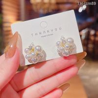 ? เครื่องประดับ Han Guochao fairy pearl flower earrings restoring ancient ways female temperament of S925 silver needle fashion stud earrings earrings with web celebrity