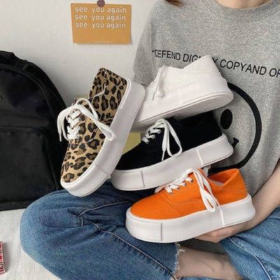COD DSFGERERERER Spot goods ♜Summer thin thick bottom leopard canvas shoes female 2021 new womens shoes explosion models small white shoes ULZZANG wild✿