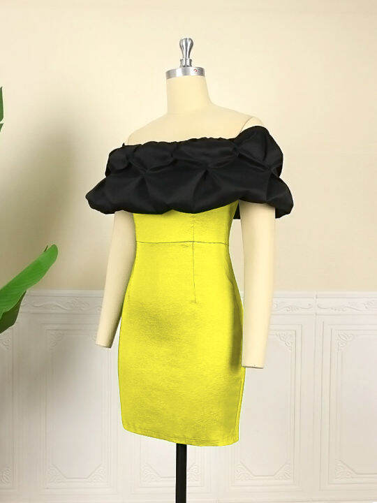 women-bodycon-mini-dresses-off-shoulder-y-sheath-party-black-yellow-spring-evening-elegant-fashion-slim-pencil-gown-new