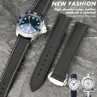 20mm 22mm Canvas Leather Bottom Watch Band 19mm 21mm Replacement For Omega Seamaster 300 Planet-Ocean Seiko Nylon Strap Hamilton