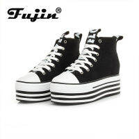 Fujin Super High Platform White High Top Ankle Boots Women Chunky Wedge Height Increased Women Casual Shoes Leisure