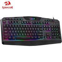 Redragon K503 PC คีย์บอร์ดเกม RGB สายเคเบิลเรืองแสงปุ่มมัลติมีเดียแป้นพิมพ์ยูเอสบีเงียบพร้อมที่พักข้อมือพอร์ตคอมพิวเตอร์แบบมินิเกม Blac