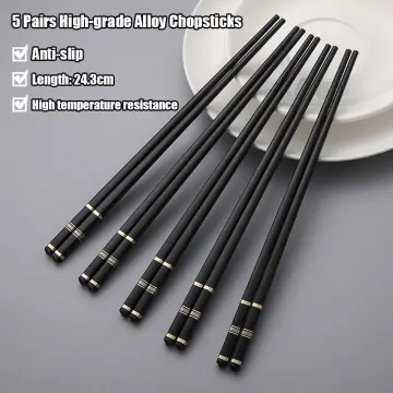 Black Sushi Sticks Korean Chopsticks Set Alloy Dinnerware Reusable