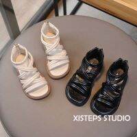 (QUIYE)xisteps รองเท้าแตะ2023สำหรับเด็ก,รองเท้าแตะรองเท้าแฟชั่นสีดำสำหรับเด็กวัยหัดเดิน