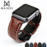 MAIKES Watchbands Genuine Cow Leather Watch Strap for Apple Watch Band 44mm 38mm Series 6/5/4 Iwatch 7 45mm 41mm Watch Bracelet