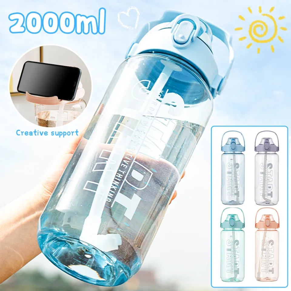 2 Liter Water Bottle With Straw Female Girls Large Portable Travel Bottles  Sport -t