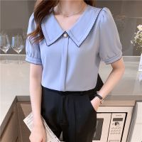 【มีไซส์ใหญ่】Plus Size Womens M-5XL Patchwork Summer Blouses Ladies Short Sleeve A-line Office-wear Tops