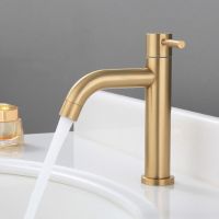 Bathroom Faucet Solid Brass Bathroom Basin Faucet Single Cold Water Sink Tap Single Handle Deck Mount Brushed Washbasin Gold Tap Plumbing Valves