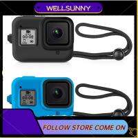 Wellsunny เคสซิลิโคนป้องกัน Hero8 + สายคาดที่คล้องสำหรับ GoPro Hero 8อุปกรณ์เสริมสีดำเคสปลอกคอกันสุนัขเลียยางนิ่มสำหรับโกโปรพระเอก8กล้องแอคชั่น2019สีดำ)