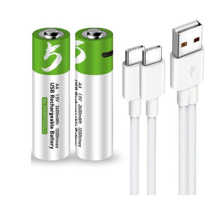 สินค้าพร้อมส่ง-ถ่านชาร์จ-usb-smarttools-ถ่าน-แบตเตอร์รี่-lithium-battery-1-5v-aa-และ-aaa-1-แพ็ค-2-ก้อน-พร้อมสายชาร์จ-usb-type-c-2in1-dom2564