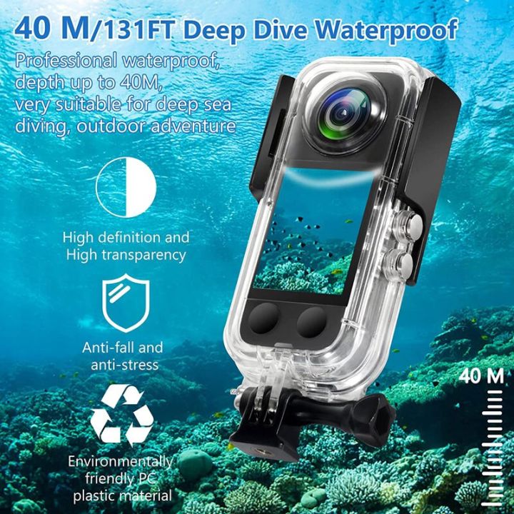 ซองกันน้ำ40เมตรสำหรับ-insta360-x3ดำใต้น้ำเคสกันน้ำป้องกันกล้องผิวนอกพร้อมขายึดสำหรับอุปกรณ์เสริมกล้อง-x3เดียว