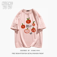 HUANGYOYO เสื้อยืดแขนสั้นผ้าฝ้าย100% ตัวอักษรลายการ์ตูนมะเขือเทศสำหรับผู้หญิง