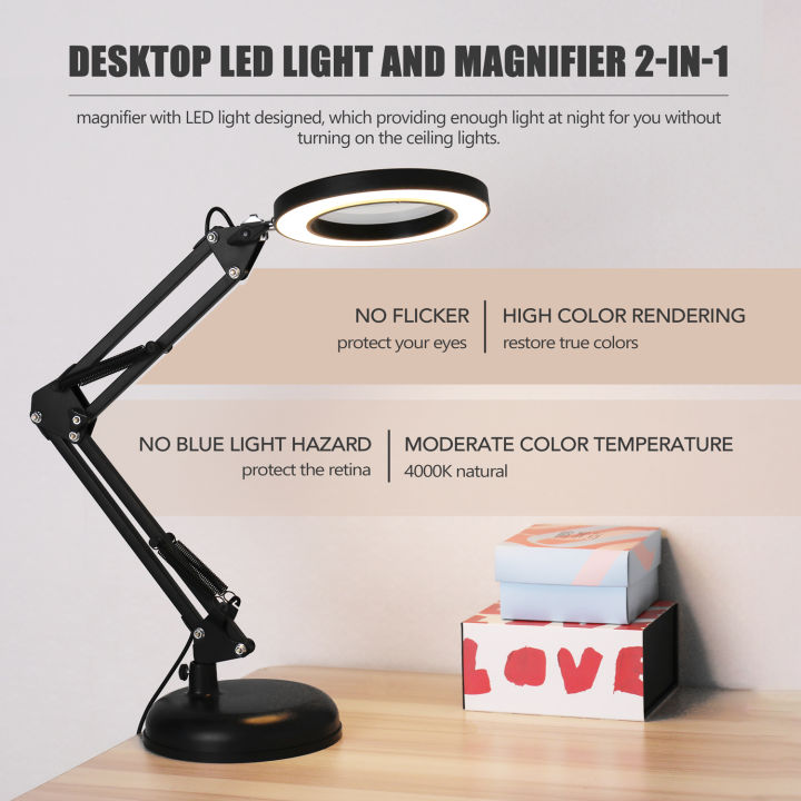 Magnifier With Light Workbench Light Led Light With 5x Magnifier 5X  Magnifying Glass With LED Light Flexible Arm 10 Brightness 3 Colors  Workbench Light With Clip 