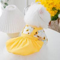 ZZOOI Pet Clothing Dog Cat Skirt Luxury High-end Teddy Bichon Chihuahua Small and Medium Dog Peach Blossom Dress Cotton