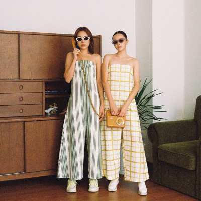Sunny Wide Leg Jumpsuit - The Summer Project / จั๊มสูท จั๊มสูทลายทาง จั๊มสูทสีเหลือง เกาะอกจั๊มสูท