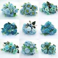 Blue variety autumn fake tea rose peony silk flower autumn gerbera daisy fake flower plastic DIY wedding home accessories Artificial Flowers  Plants