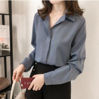 Zuoan Korean Women Long-sleeved Chiffon Blouse Solid Shirts Tops