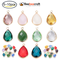 Beebeecraft 5-10 pc Glass Pendants with Brass Findings Faceted Drop Shaped Glass Charm for DIY Jewelry Making, Mixed Color