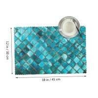 Turquoise Blue Teal Placemats ชุด4บทคัดย่อ Teal Purple Gold Table Mats เสื่อโพลีเอสเตอร์กันน้ำทนความร้อน