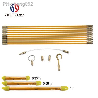 10pcs/set 33/58/100cm Diameter 4mm Fiberglass Wire Cable Running Rods Fish Pulling Wire Holder Kit Electrical Wires With Hooks