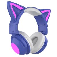 Cat Ear Headphones, LED Lights Computer Headphones, Headset Bluetooth 5.0 Headphones, Built-in Microphone