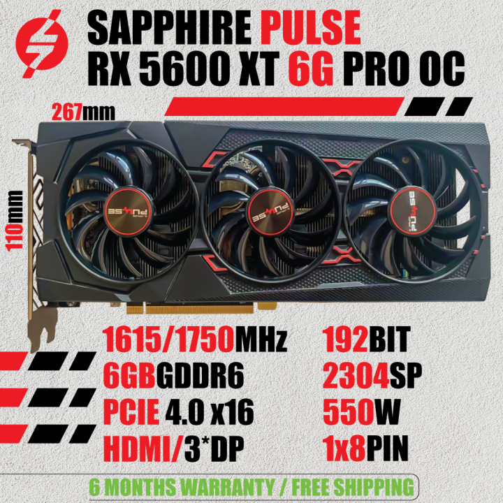 Used Sapphire RX 5600 XT 5600XT 6GB GDDDR6 AMD Graphic Graphics Card ...
