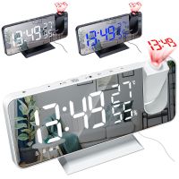 นาฬิกาตั้งโต๊ะเครื่องฉายนาฬิกาปลุกกระจกดิจิตอล LED ตั้งโต๊ะอิเล็กทรอนิกส์ปลุกวิทยุ FM หน้าจอแสดงผลอุณหภูมิ