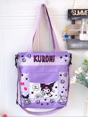 กระเป๋าช็อปปิ้งผ้าใบลายการ์ตูน Sanrio Hello Kitty สุดระเบิดกระเป๋าถือกระเป๋าเรียนนักเรียนชายกระเป๋าหิ้วหญิงกระเป๋าสะพายไหล่ของเด็ก