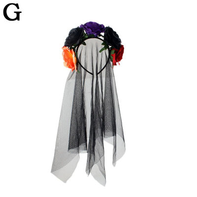 U2y7ฮาโลวีนหัวผ้าคลุมหน้าดอกกุหลาบสั้นสีดำอุปกรณ์เสริม