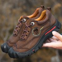 Outdoor Camping Hiking Shoes Men Genuine Leather Sports Sneakers Man Travel Casual Shoes Leisure Walking Climbing Mens Footwear