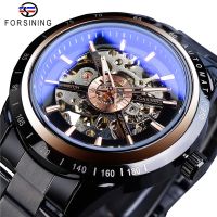 Forsining Style Mens Fashion Casual Waterproof Blue Glass Automatic Mechanical Watch 【QYUE】