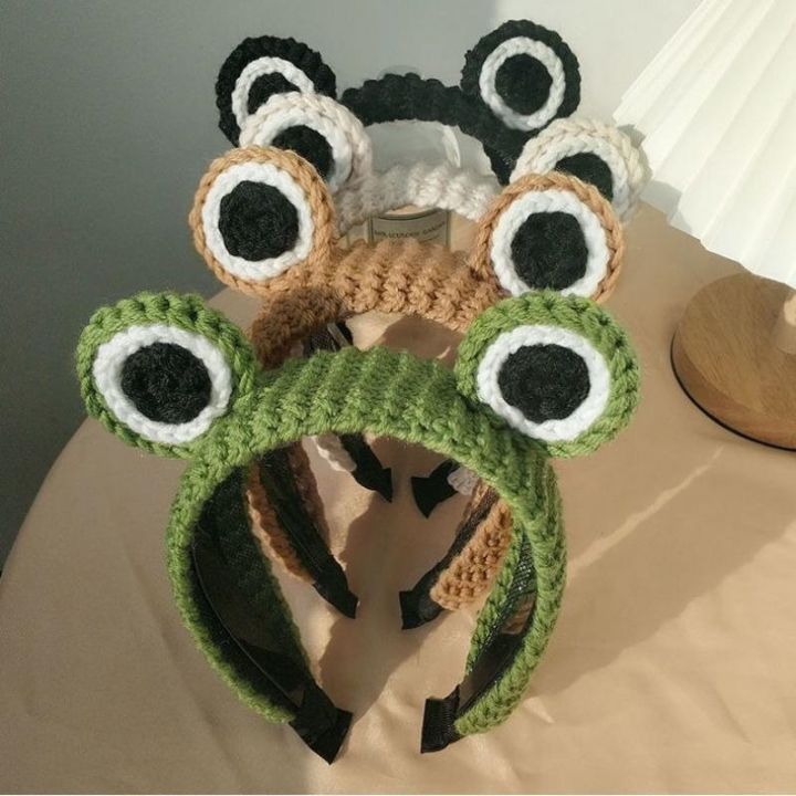 cc-2023-new-big-eyes-knit-frog-headband-makeup-hair-band-cartoon-scrunchies-headdress-accessories