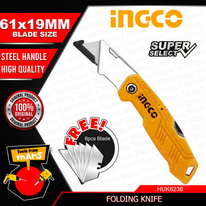 INGCO Folding Knife Cutters Cutting Blade with 6pcs Blade HUK6236