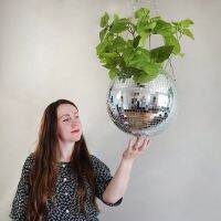 1pc Disco Ball Plant Hanger Mirror Hemisphere Planter Hanging Basket Pot Ball Planter for Office Ornament Dance Hall