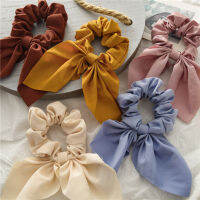 Scrunchies กระต่ายหูผูกผมเชือกโบว์ที่รัดผมเครื่องประดับผม