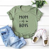 MOM OF BOYS เสื้อยืดพิมพ์ลายตัวอักษรของผู้หญิง,เสื้อทีเชิ้ตคอกลมแขนสั้นสำหรับฤดูร้อนปี2OG0