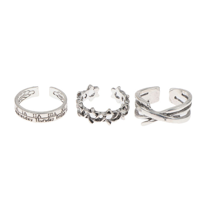 ทับหลัง-เซต3ชิ้นตัวเลขโรมันหกเหลี่ยมแหวนปรับขนาดได้ปรับได้แหวนคู่แหวนพังค์