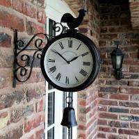 Wall Clock Outdoor Garden Wall Station Clock Double Sided Cockerel Vintage Retro Home Decor