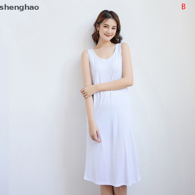 shenghao ชุดเดรสผ้าโมดอลสำหรับผู้หญิงกระโปรงซับในเสื้อแขนกุดทรงหลวมสำหรับใส่กลางคืน