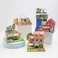 LE Children Hand-assembled Toy Kids DIY Handmade Puzzle Cartoon Puzzles 3D Stereo Puzzle Building Model Toy Early Learning Toys House Castle Building