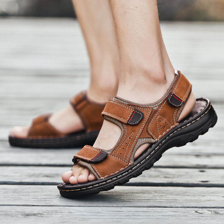 leather-men-fashion-slippers-casual-slippers-for-men-outdoor-sports-shoes-velcro-shoes-sandals