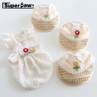 Fashion Pet Dog Spring Summer Floral Dress Hat Set Clothes For Small Medium Dogs Puppy French Bulldog Corgi Bichon Pug TCC12 Dresses